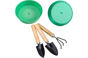 MNIXY GZjiyu 2 STK Gartensieb, Kunststoff Erdsieb mit 3 STK Minigartenwerkzeuge für Filter Saatgut Erde Kompost Steine Sand Blumen Sämlinge Topftransplantation