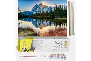 DONELTON Dipingere con i numeri per adulti – Paesaggio di montagna e lago – Tela da dipingere con numeri e 3 pennelli e colori acrilici colorati – Dipinto facilmente con i numeri – 40 x 50 cm Senza cornice