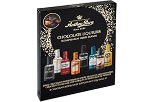 Anthon Berg Flacons de chocolat spiritueux - 187 g - 12 chocolats avec liqueurs fines et spiritueux - Chocolat noir avec alcool liquide - Idée cadeau pour adulte