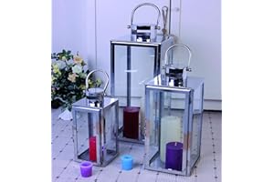FINEHOME Luxus Edelstahl XXL Luxus 3er Set Gartenlaternen Set Windlicht Laterne Glas 30/40 / 53 cm Rostfrei