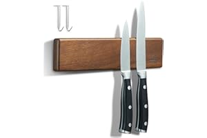ENOKING Portacoltelli Magnetico 26 cm, Barra Magnetica per Coltelli Senza Forare, Porta Coltello Forte in Legno D'acacia con 2 Ganci