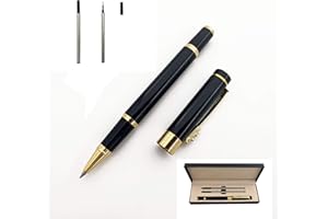 Accod Kugelschreiber mit feiner Spitze, High-End Business Signature Pen Metall Pen Clip schwarze Tinte Tintenroller mit zwei 0,5 mm minen Geschenk Pen Premium Geschenkbox (schwarz)