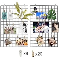 CODRATIO 2 Stück Eisen Gitter der Foto Wand Deko Grid Panel,Wand Gitter Schwarz mit Haken und Holzklammern für…