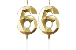 mciskin Goldene Kerzen zum 66. Geburtstag, 3D-Zahl 66, Kerzen für Kuchen, Frauen und Männer, Dekoration zum 66. Geburtstag, Perlgold, Kuchendekoration, Dekoration für Geburtstagsparty, Hochzeit