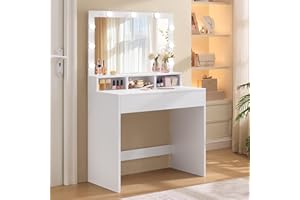 ‎VASAGLE VASAGLE Schminktisch, mit LED-Beleuchtung, einstellbare Helligkeit, Frisiertisch mit Spiegel, Kosmetiktisch mit 2 Schubladen und 3 offenen Fächern, modern, wolkenweiß RDT120T10