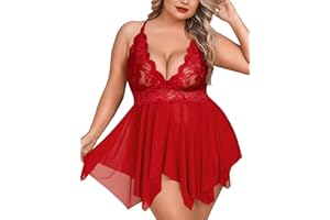 Aranmei Bielizna plus size dla kobiet z otwartym przodem Babydoll bielizna pasek koronkowa koszulka seksowna bielizna nocna