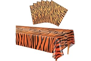 POPOYU Jungle Safari Animals Party Tablecloth and Napkins Set,21P Tiger Print PartyTableware Set Table Decorations, Plastic PVC Tablecover and Serviettes for Kids Jungle Safari Zoo Animals~Party Supplies