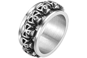 JewelryWe Czaszka Pierścień dla mężczyzn Vintage Czaszka Czaszka Pierścień Obrotowy ze stali nierdzewnej Rozmiar US#7-US#12, US#11, acero inoxidable, metal