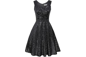 GRACE KARIN Femme Robe Cocktail Paillettes Col V sans Manches Evasée CL1061