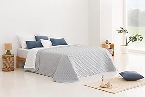 Todocama – Colcha boutí Fina con diseño Estrella, para Primavera, Verano, otoño e Invierno. 100% Microfibra Extra Suave. Cubre Cama Multiusos. Cama 140/150/160-250x260cm Gris Claro