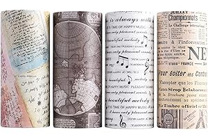 LGEGE 4 rotoli di nastro Washi Tape Vintage Newspaper, 90 mm di larghezza, articolo, mappa, elemento di nota musicale, nastro di mascheratura giapponese per Scrapbook, Bullet Journal (2m)