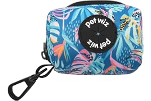 PET WIZ Uchwyt na torbę na odchody, z łatwego do czyszczenia materiału i zabawnych wzorów. Wyposażony w zamek błyskawiczny i klips do łatwego mocowania do smyczy. Wygodny dozownik worków na odchody z rolką