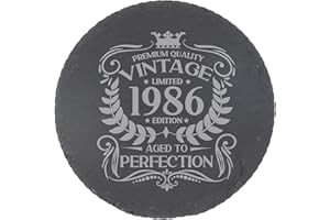 ALWAYS LOOKING GOOD 40th Birthday Gift for Men Vintage 1986 Aged to Perfection Engraved Slate Coaster Present for 40 Year Old Etched Natural Slate Placemat (Round Slate)