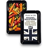 Great British Bakeware 2 Pack 32cm Vitreous Enamel Extra Large Baking Tray Oven & Roasting Tray, Heavy Duty Vitreous Enamel B