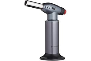 MasterClass Blow Torch, Refillable Chef Blow Torch, Adjustable Anti-flare Flame, Non-Slip Metal Body, Grey/Silver