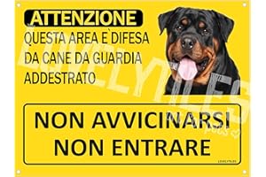 Lovelytiles Rottweiler Cartello Targa ATTENZIONE Questa Area è Difesa da Cane da Guardia ADDESTRATO Non AVVICINARSI Non Entrare PVC Gialla
