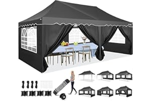 HOTEEL Pavillon 3x6 Wasserdicht Stabil Winterfest Faltpavillon 3x6 Mit 6 SeitenwäNden Partyzelt 3x6 Uv-Schutz 50+, Aufbewahrungstasche Mit Rollen, FüR Party Outdoor Garten Hochzeit,Camping,Markt