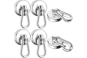 DAWUMIN Magnethaken Extra Stark 30KG, 6 Stück Magnet Haken Stark, 32 mm Neodym Haken Magnetisch, 360°Drehen Magnet mit Haken für Kühlschränke Küchen Garage Camping