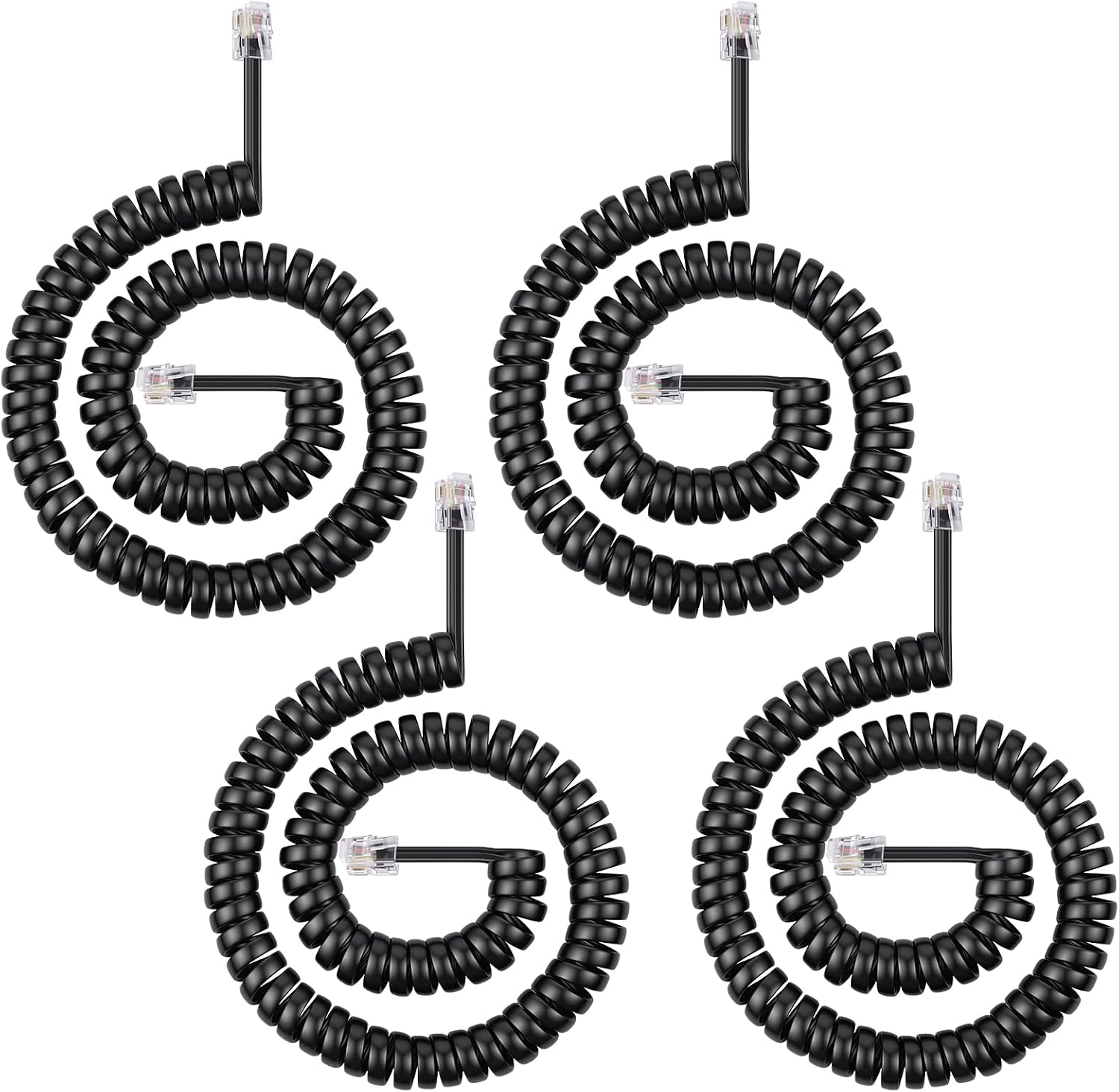 AOOSU Cable Telefónico en Espiral, 4 PCS Cable para Auricular Telefono, 4 Hilos 4P4C RJ10/RJ9/RJ22 Cable Telefónico 3 Metros, Adecuado para el Hogar y Oficina (Negro)