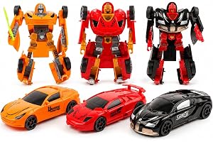 Robot Transformerbara Sportbil Robotar Set 3 Bilar Omvandlingsbara till Robot som förvandlar barnleksaker bilrobotar transformerbara, blandade färger slumpmässig färg (A)