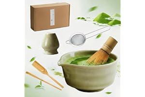 ‎TOPCHANCES 6-teiliges Matcha-Tee-Schneebesen-Set, Keramik-Matcha-Schale mit Ausguss, komplettes Matcha-Tee-Set-Schneebesen-Starter-Kit für Anfänger und Enthusiasten (Grün)