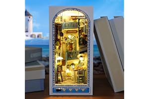 JETHMA Book Nook Kit - DIY Miniature House Kit,Dollhouse Bookshelf Decor with Sensor Led Light,3D Puzzle Bookend for Teens and Adults, Ideal Christmas Birthday Gift (Sea Breeze)