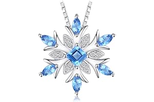 JewelryPalace Snowflake Natural Swiss Blue Topaz Chain Pendant 45CM, Naszyjnik damski Srebro 925 Naszyjnik damski Kwadratowy kamień szlachetny Dziewczyny, Naszyjniki z kamieniami naturalnymi Kobiety