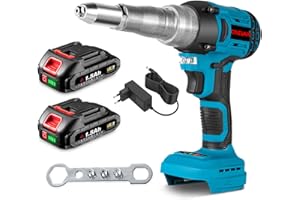 ‎ONEVAN ONEVAN Akku Nietzange, 20,000N Nietpistole Bürstenlose Automatischer Elektrische Popnietenzange mit 2 Akkus 1500mAh, für 2.4-5.0 mm Blindnieten, Hub 18mm