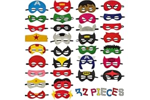 Goujfol Maschere Supereroi Bambini, 32 Pezzi Feltro Feste Maschere, Giochi Halloween Gadget Bambino, Maschera Superhero Cosplay Regali di Festa Compleanno
