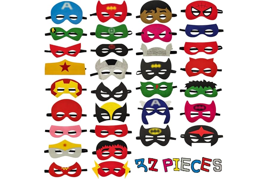 Goujfol Superhero Masks, 32 Pcs Super Hero Cosplay Party Masks, Masks Costumes Toy Gift for Boys Girls, Boys & Girls Felt Eye Mask for Cosplay, Birthday Party or Masquerade Halloween Xmas