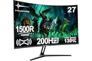 ‎MINIFIRE Minifire Gaming Curved Monitor 27 Zoll 200Hz 1Ms 130% sRGB Monitor mit Sprecher 1920 * 1080 VA Panel （MFG27C1 mit HDMI-Kabel）