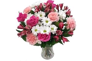 Clare Florist Precious Pink and White Fresh Flower Bouquet - Beautiful Roses, Carnations, Alstroemeria and Chrysanthemums Hand Arranged by Florists