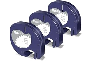 MARKFIELD 3 X Compatible avec Dymo LetraTag Ruban 12mm x 4m Noir sur Argent 91338, Recharge Ruban, Compatible avec Dymo LetraTag LT-100H LT-100T XR LT-110T 200B Plus