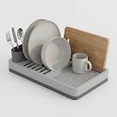 Deconox Aqua Gri Tezgah &Uuml;st&uuml; Bulaşıklık - 42x26x12 cm Pratik Tabak ve Bardak Kurutma Rafı - Modern Mutfak Organizeri