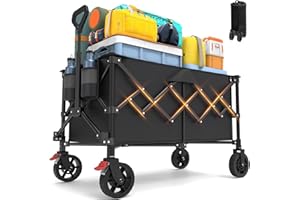 PRIMAJOR Festival Trolley on Wheels Wagon Cart, 200L Heavy-Duty Folding Wagon Cart, Portable Camping Carts, Collapsible Foldable Trolly for Outdoor Garden Picnic Shopping Fishing, Adjustable Handle