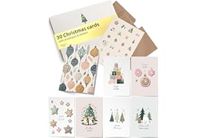 MILULA STUDIOS 30 Christmas Cards With Envelope - Cards for Christmas A6 - Christmas Cards Pack of 30 - Xmas Cards 2024 - Christmas Card Set Postcards - Box of Christmas Cards - Boxed Christmas D013_UK