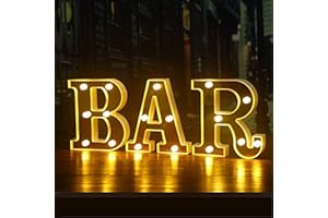 SUQ BAR Lettres Lumineuses à LED Lampe, Alphabet Lumineux Lampe, Lettre Decoration, Panneau de Bar Lumineux, Alimentées Par Piles, pour Décoration de Bar, Pub, Maison, Fête, Murale（bar doré）