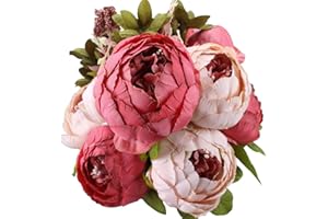 Veryhome Vintage Artificial Peony Seda Flores Ramos de Flores Decoración de la Boda Mesa de Hogar Cocina Oficina Jardín Plantas de Novia Polvo Profundo-1