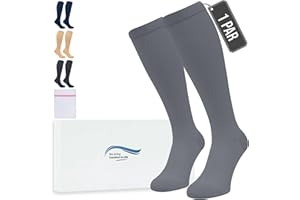 360 Relief Medias de Compresión para Mujeres y Hombres - 1 Par Calcetine de Compresión para Deportes, Correr, Volar, Viaje, Trabajo, Footing - L/XL Gris con Bolsa de Malla