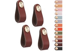 LEREATI 4 Stück Ledergriffe für Möbel, Schrankgriffe Braun Möbelgriffe Schubladengriff, Modernen Möbelknöpfe Schrank Griffe für Küchenschränke, Schränke, Tür, Wohnkultur (Einzelloch)