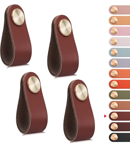 LEREATI 4 Pack Leather Drawer Pulls Cream Cabinet Handles 5 Inch Dresser Knobs Cabinet Door Handle, Faux Leather Pulls For Dresser, Closet, Kitchen Cupboard (5in Hole Center, Cream
