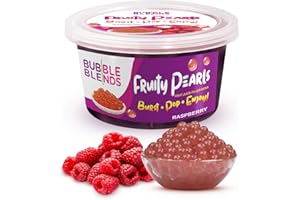 Popping Boba Gusto Lampone 450 g - Bubble Blends Perle di Frutta con Vero Succo di Frutta - Senza Lattosio, 100% Senza Grassi e Senza Glutine (4.5 Porzioni) - Palline Bubble Tea, Bevande e Topping