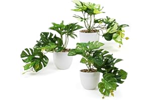 INSANYJ Fausse Plante Monstera Plantes Artificielles Interieur Exterieur, 3 Pièces Vert Plante Artificielle Plastique Fausse Plante avec Pot S’Applique à Decoration Salon Chambre Bureau Cuisine