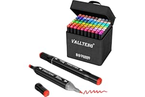 Vallteng 80 Couleurs Feutres Alcool Trousse Twin Largeurs de Pointe Marqueurs pour les Réalise des Dessins de Manga otre Bricolage a la Maison. (Noir, 80 Couleurs)