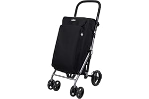 Carlett - Chariot de Courses, Chariot Pliant pour Supermarché, avec 4 Roues et Une Grande Capacité 25kg, Sac Principal 48L, Sac Thermique 10L et Tissu Imperméable - Couleur Noir