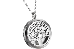 ‎FLONGO Flongo Duft Kette Aromatherapie Aroma: Halskette für Ätherische Öle Edelstahl Herz Duftkette Diffuser mit 6 Farbigen Filz Pads ölpads Silber für Damen Frauen