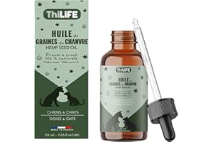 Thilife – Huile végétale pour Chiens & Chats Adultes – Nature – Oméga 3-6-9 – Vitamine E – Pipette – Aliment complémentaire – 30 ML – Made in France