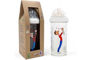 Le Biberon Français - Biberon Anti-Coliques Premium 6 Mois et Plus - Biberon 360ml à Col Large - Léger et Durable - Tétine à 3 Vitesses en Silicone Pur - BPA, BPS, BPF Free