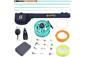 ‎SOUGAYILANG Sougayilang Fliegenfischenrute und Rollen Combo, 4-teilige leichte tragbare Graphit Fliegenrute und CNC-gefertigte Aluminiumrolle Komplettpaket mit Rutenhülle