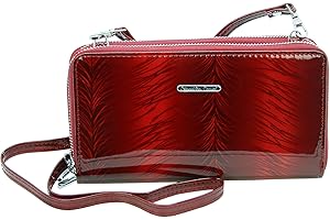 J JONES JENNIFER JONES JENNIFER JONES - Bolso pequeña de Piel para Mujer con Correa desmontable - 2 en 1 - Cartera, Portamonedas con Compartimento para teléfono móvil, Color llama roja